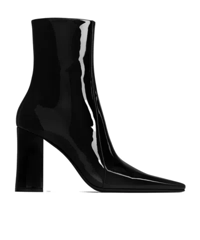 Saint Laurent Rainer 90 Patent Leather Ankle Boots In Black