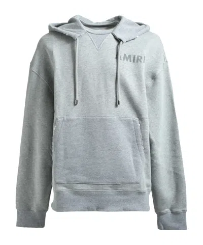 Amiri Mens Grey Stencil Logo-print Cotton Hoody In Blue
