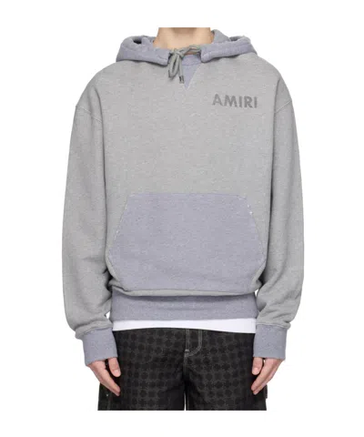 Amiri Mens Grey Stencil Logo-print Cotton Hoody In Blue