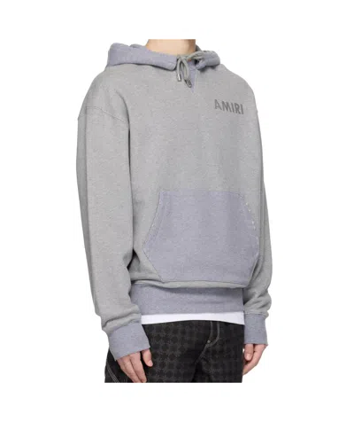 Amiri Mens Grey Stencil Logo-print Cotton Hoody In Blue