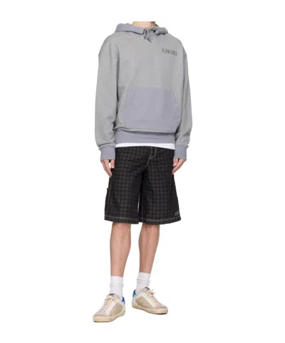 Amiri Mens Grey Stencil Logo-print Cotton Hoody In Blue