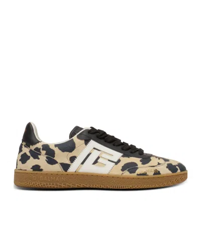 Balmain Swan Snow Leopard-print Suede Low-top Sneakers In Brown
