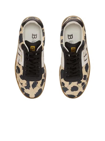 Balmain Swan Snow Leopard-print Suede Low-top Sneakers In Brown