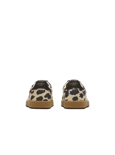 Balmain Swan Snow Leopard-print Suede Low-top Sneakers In Brown