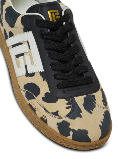Balmain Swan Snow Leopard-print Suede Low-top Sneakers In Brown