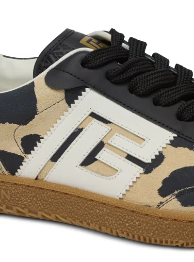 Balmain Swan Snow Leopard-print Suede Low-top Sneakers In Brown