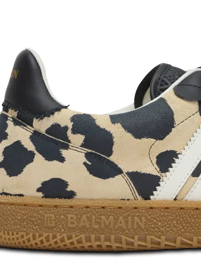 Balmain Swan Snow Leopard-print Suede Low-top Sneakers In Brown