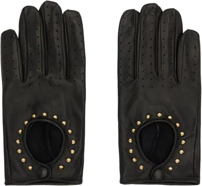 Ernest W Baker Perforated Studded Leather Gloves In Black