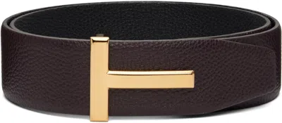 Tom Ford Leather Reversible T Icon Belt In Brown