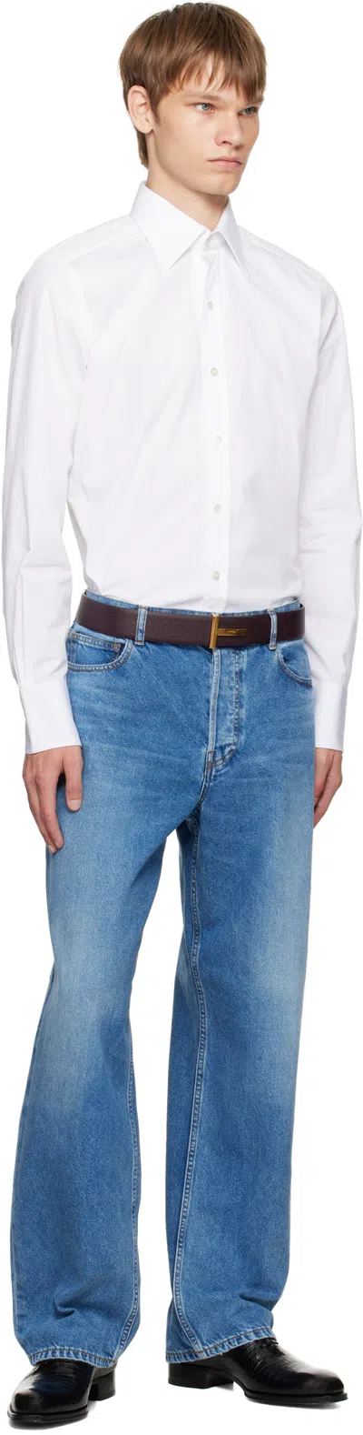 Tom Ford Leather Reversible T Icon Belt In Brown