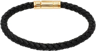 Tom Ford Tubular Clasp Braided Leather Bracelet In Black