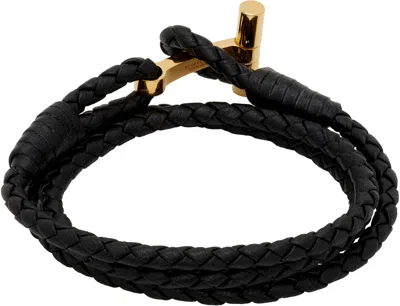 Tom Ford Leather T-plate Woven Bracelet With Braided Pattern In Brown