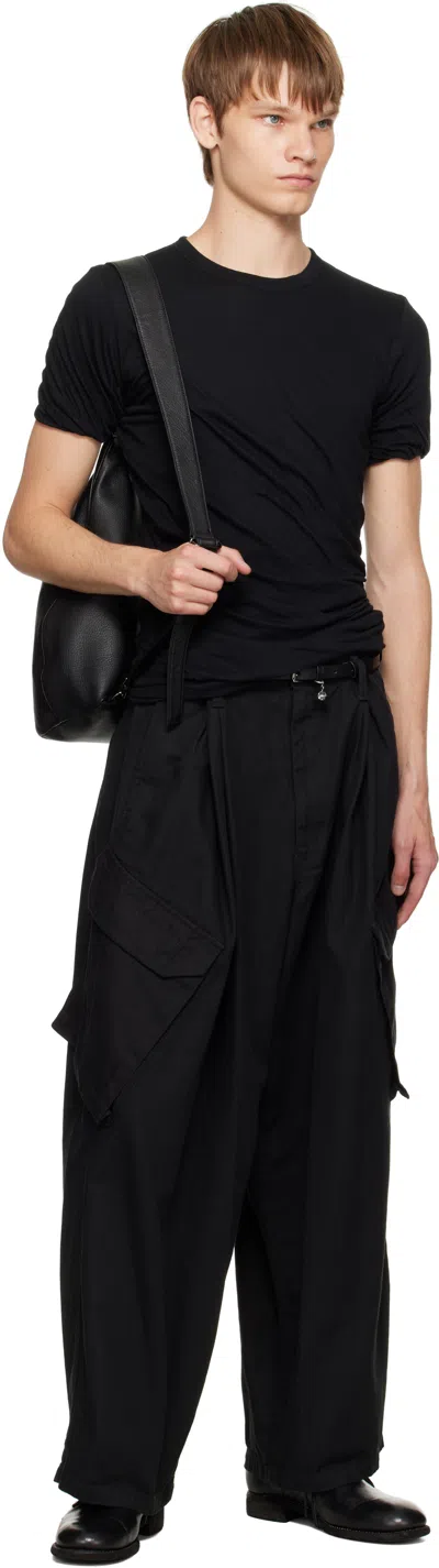Yohji Yamamoto Black Tuck Sling Medium Bag In Black