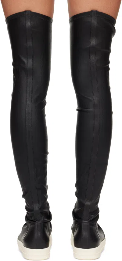 Rick Owens Black Knee-high Sneakers With Platform In Leather Woman In Multi