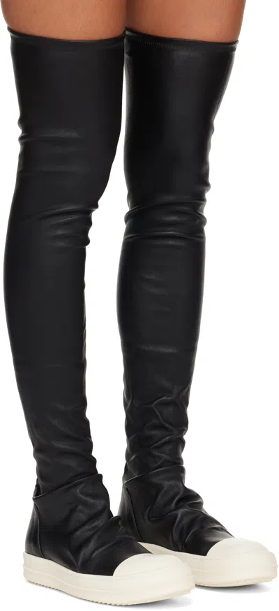 Rick Owens Black Knee-high Sneakers With Platform In Leather Woman In Multi