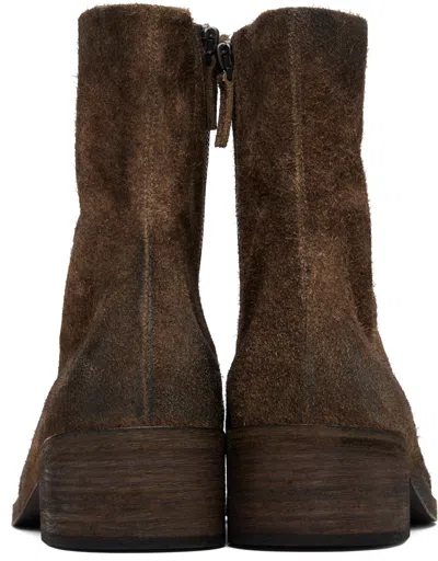 Marsèll Square Toe Suede Ankle Boots With Block Heel In Brown