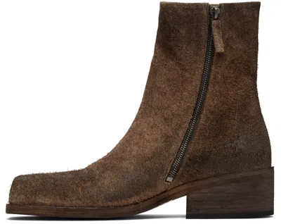 Marsèll Square Toe Suede Ankle Boots With Block Heel In Brown