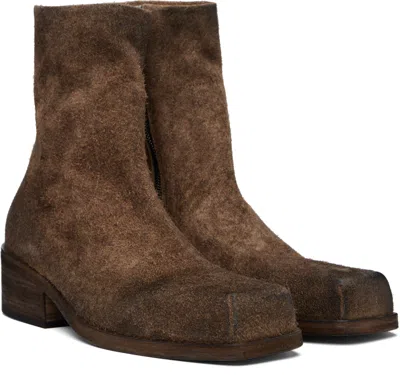 Marsèll Square Toe Suede Ankle Boots With Block Heel In Brown