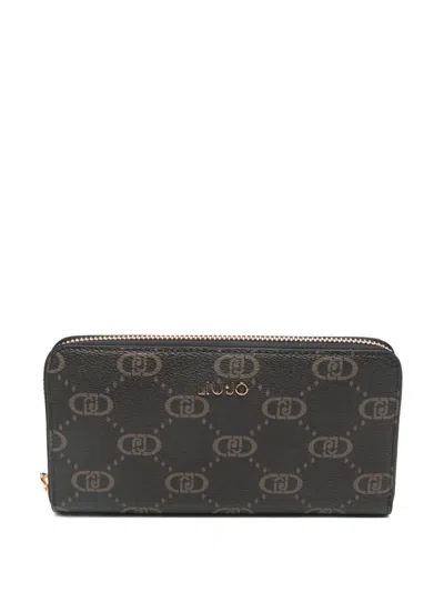 Liu •jo Logo-pattern Zip-around Wallet In Black