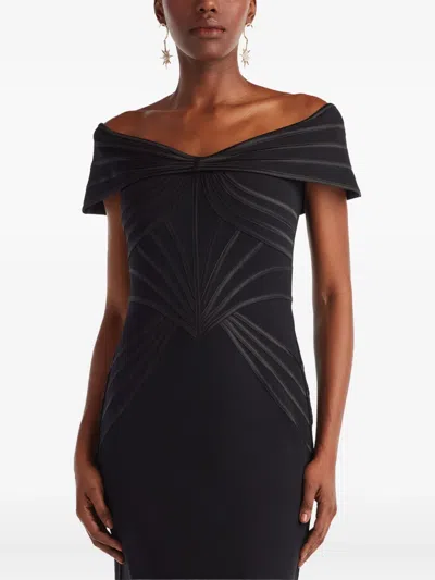 Tadashi Shoji Off The Shoulder Corset Bodice Gown In Black