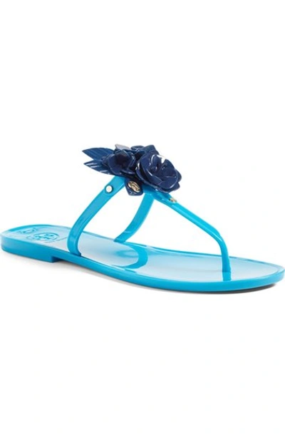 Shop Tory Burch Women's  Blossom Jelly Flip Flop In Brilliant Blue/ Navy Sea