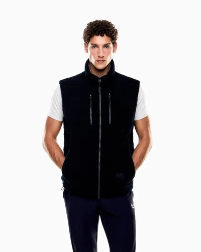 Ea7 Golf Club Reversible Gilet In Nylon And Teddy-effect Fabric In Blue