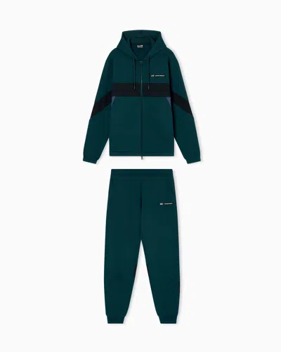 Ea7 Athletic Colour Block Cotton-blend Tracksuit In Green