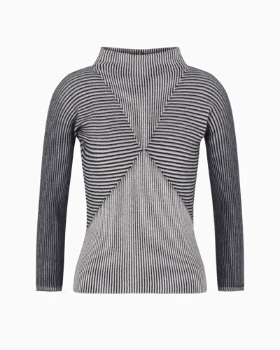 Emporio Armani Long Sleeve Striped Mock Neck Top In Gray