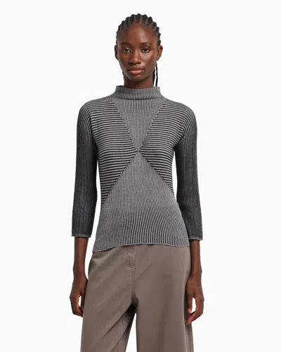 Emporio Armani Long Sleeve Striped Mock Neck Top In Gray