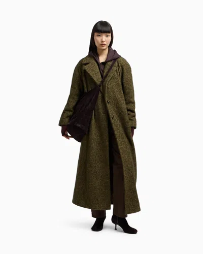 Emporio Armani Long Belted Coat Notched Lapels In Green