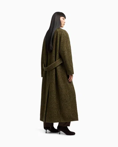 Emporio Armani Long Belted Coat Notched Lapels In Green