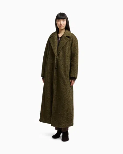 Emporio Armani Long Belted Coat Notched Lapels In Green