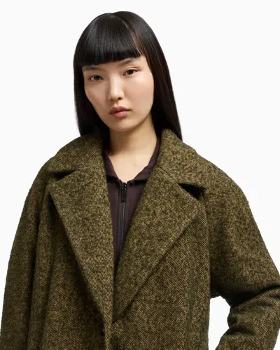 Emporio Armani Long Belted Coat Notched Lapels In Green
