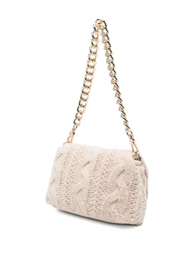 Liu •jo Crossbody Bag With Chain And Knit Texture In Neutral