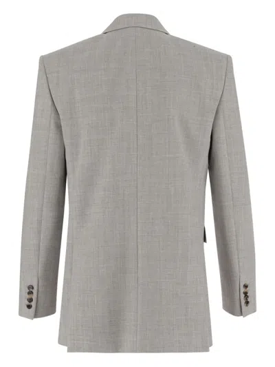 Saint Laurent Double-breasted Wool Blazer In White