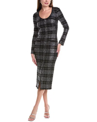 Black Halo Mae Long Sleeve Tweed Midi Dress In Carbon Class