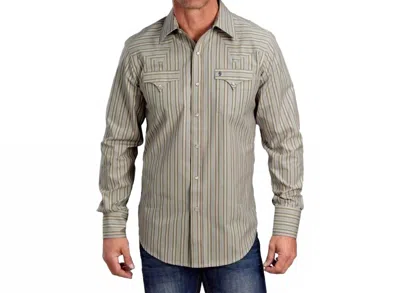 Stetson Stripe Snap Button Down Shirt In Brown In Gray