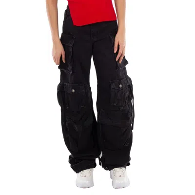 Attico Fern Crystal Cargo Denim Pants In Black