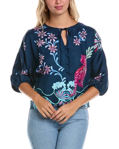 Johnny Was Petite Harlyn Button Front Silk-blend Blouse In Blue