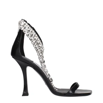 Jimmy Choo Black Vintage Leather Sandals With Crystals Detail