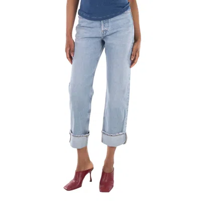 Agolde Marbled Fran Low Slung Straight Jeans In Blue