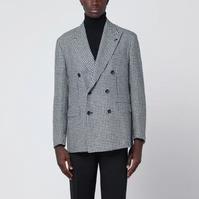 Tagliatore Double-breasted Houndstooth Blazer Button Detailing In Black