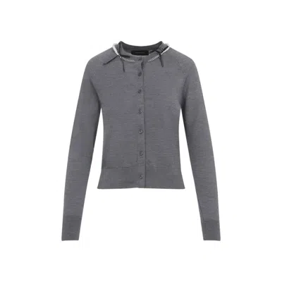 Simone Rocha Womens Charcoal Pearl Embellished Round-neck Wool And Silk Cardigan In Gray