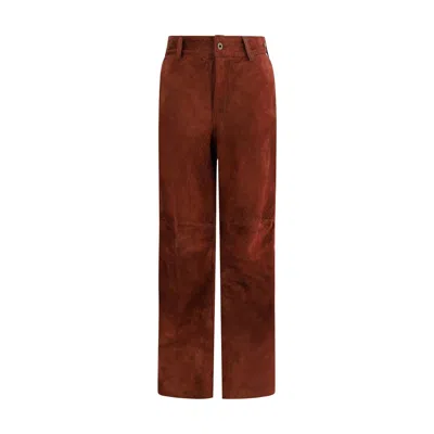 Salvatore Santoro Leather Buttoned Straight Trousers In Brown