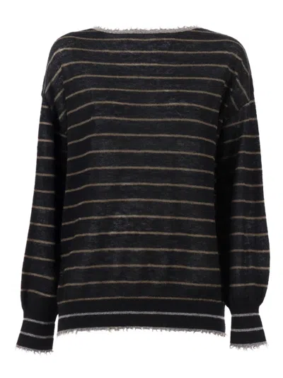 Kangra Cashmere Boat Neck Sweater With Fringed Details In Black