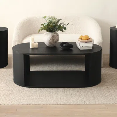 Maison Boucle 47.5'' Oval Coffee Table With Storage For Living Room- In Black