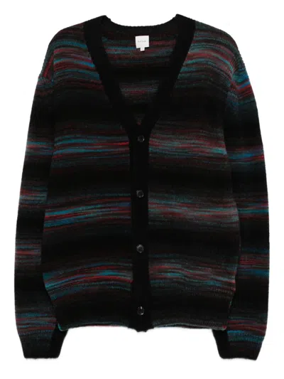 Paul Smith Striped V-neck Long Sleeve Knitwear In Black