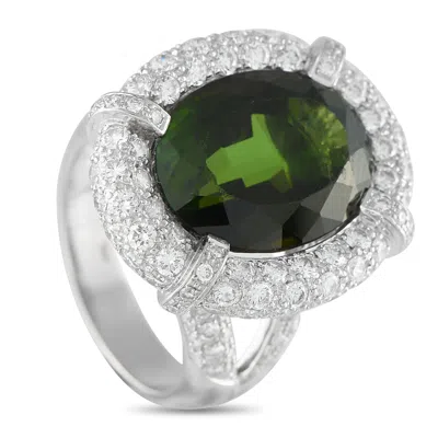 Lb Exclusive 18k White Gold 3.30ct Diamond And Tourmaline Ring Mf14-081925 In Green