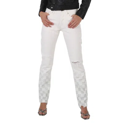 Filles À Papa Embellish Crystal Checkerboard Pants In White
