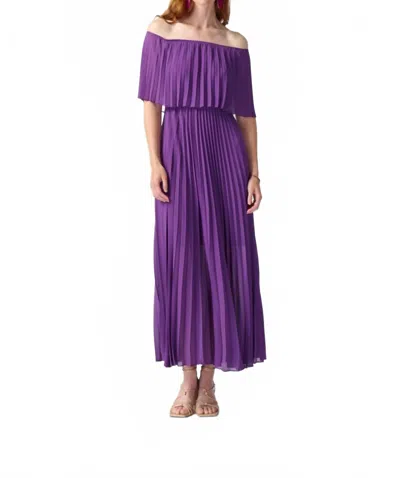 Joseph Ribkoff Off-shoulder Pleated Chiffon Party Long Maxi Dress In Majesty In Purple